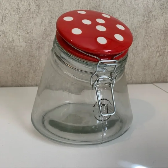 Amici Glass Canister Red and White Polka Dot Glass Storage Jar with Clip Lid - Picture 1 of 8